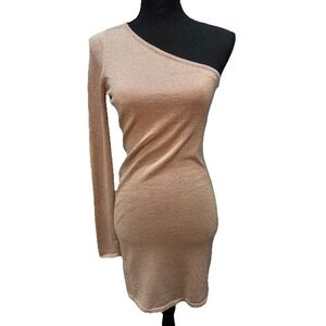 BCBG Maxaria Dress Women's Size Small Gold One Shoulder Cocktail Stretch NWT